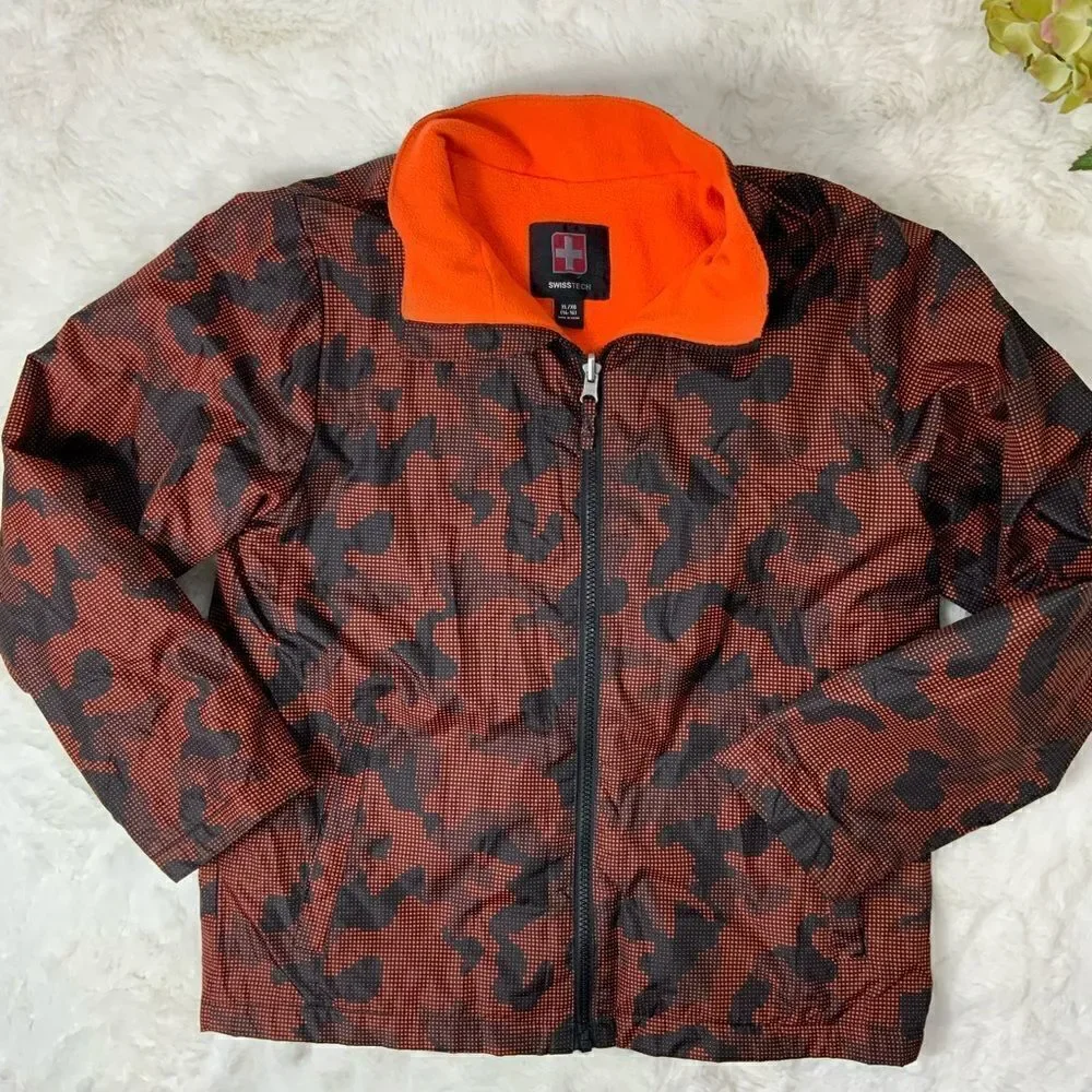 Youth Swiss Tech orange and black camo fleece lined jacket